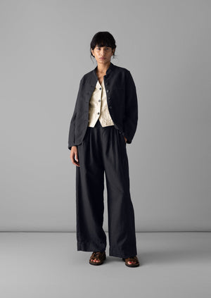 Cotton Linen Wide Leg Pants | Slate Navy