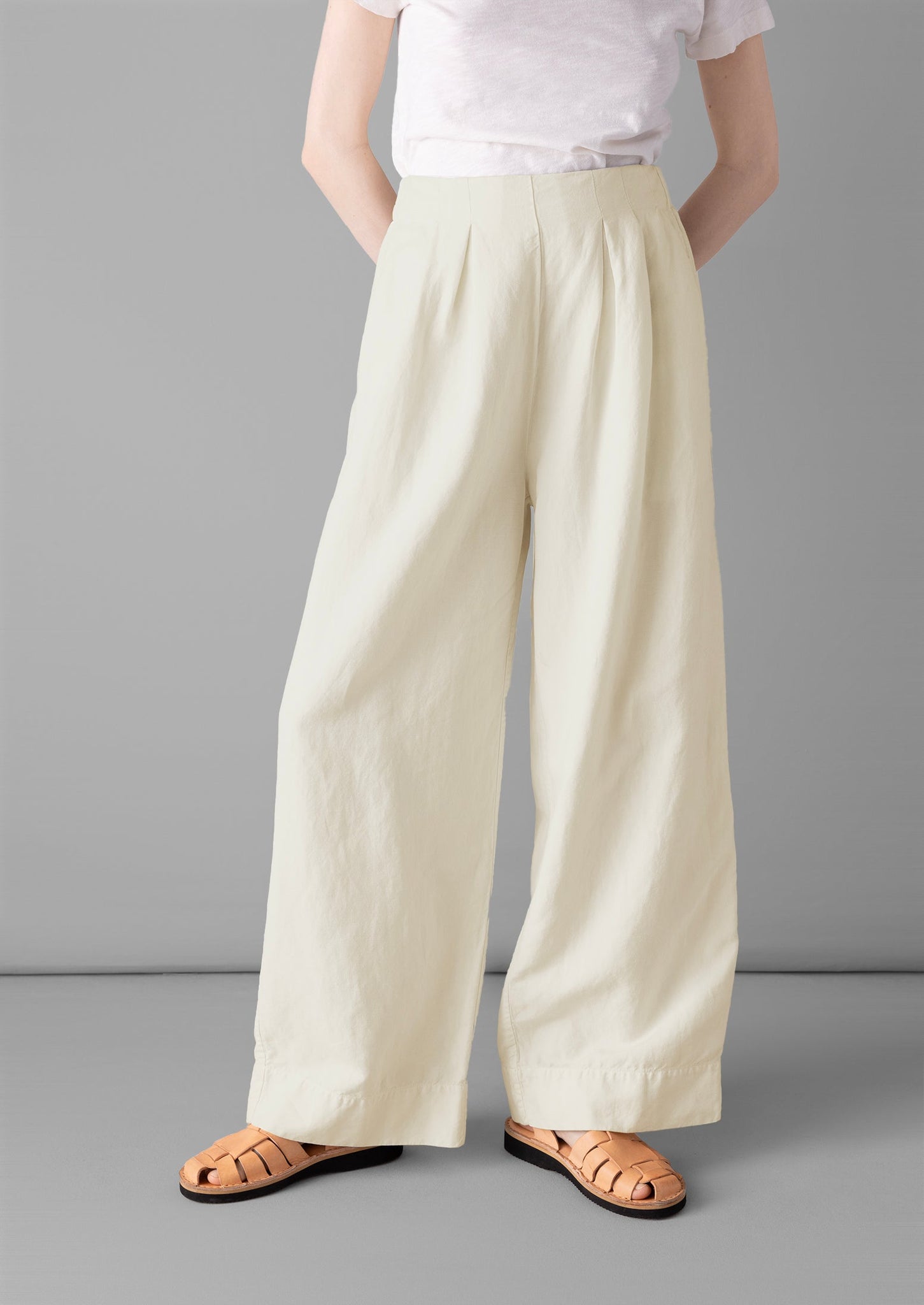 Cotton Linen Wide Leg Pants | Parchment