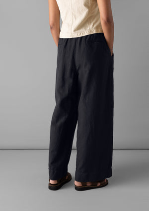 Cotton Linen Wide Leg Pants | Slate Navy