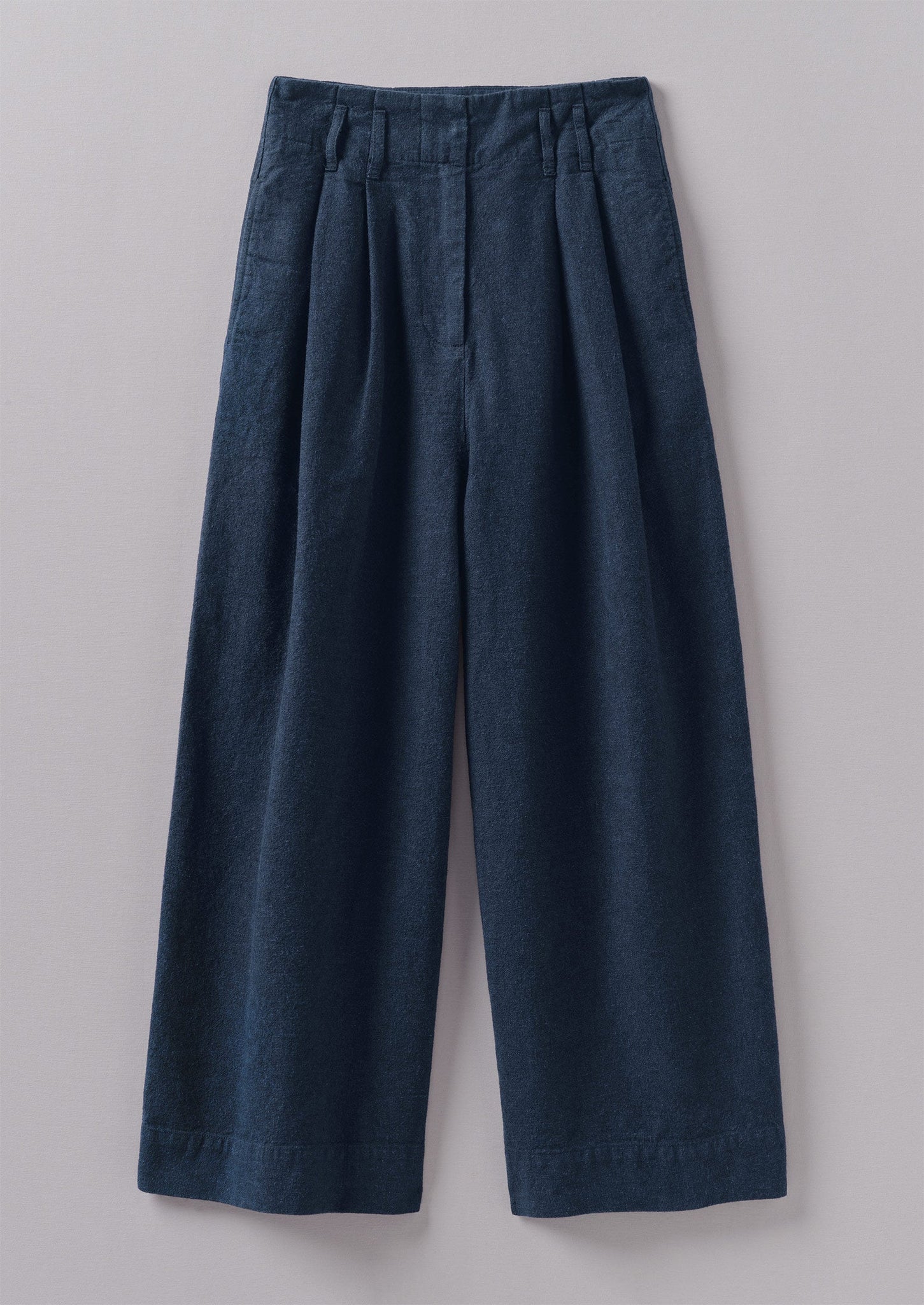Hemp Cotton Paper Bag Pants | Dark Chambray Blue