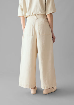 Ecru Denim Pleat Front Pants | Ecru