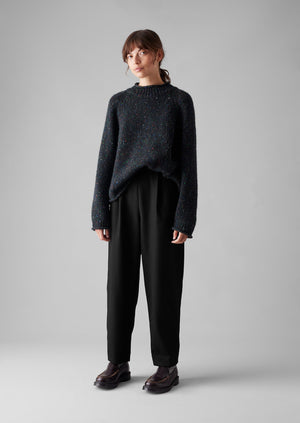 Wool Flannel Pleat Front Pants | Black