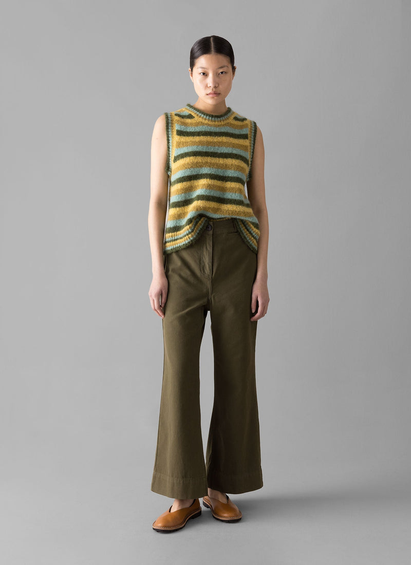 Cotton Canvas Kick Flare Pants | Seaweed