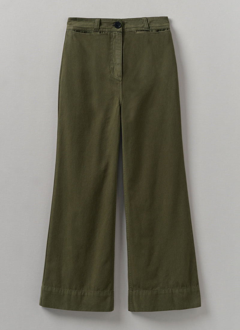 Cotton Canvas Kick Flare Pants | Seaweed