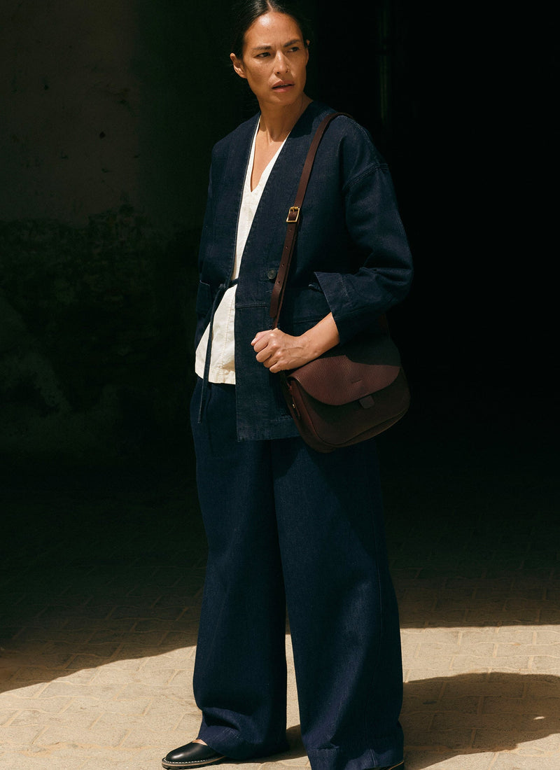 Cotton Hemp Denim Wide Leg Pants | Indigo