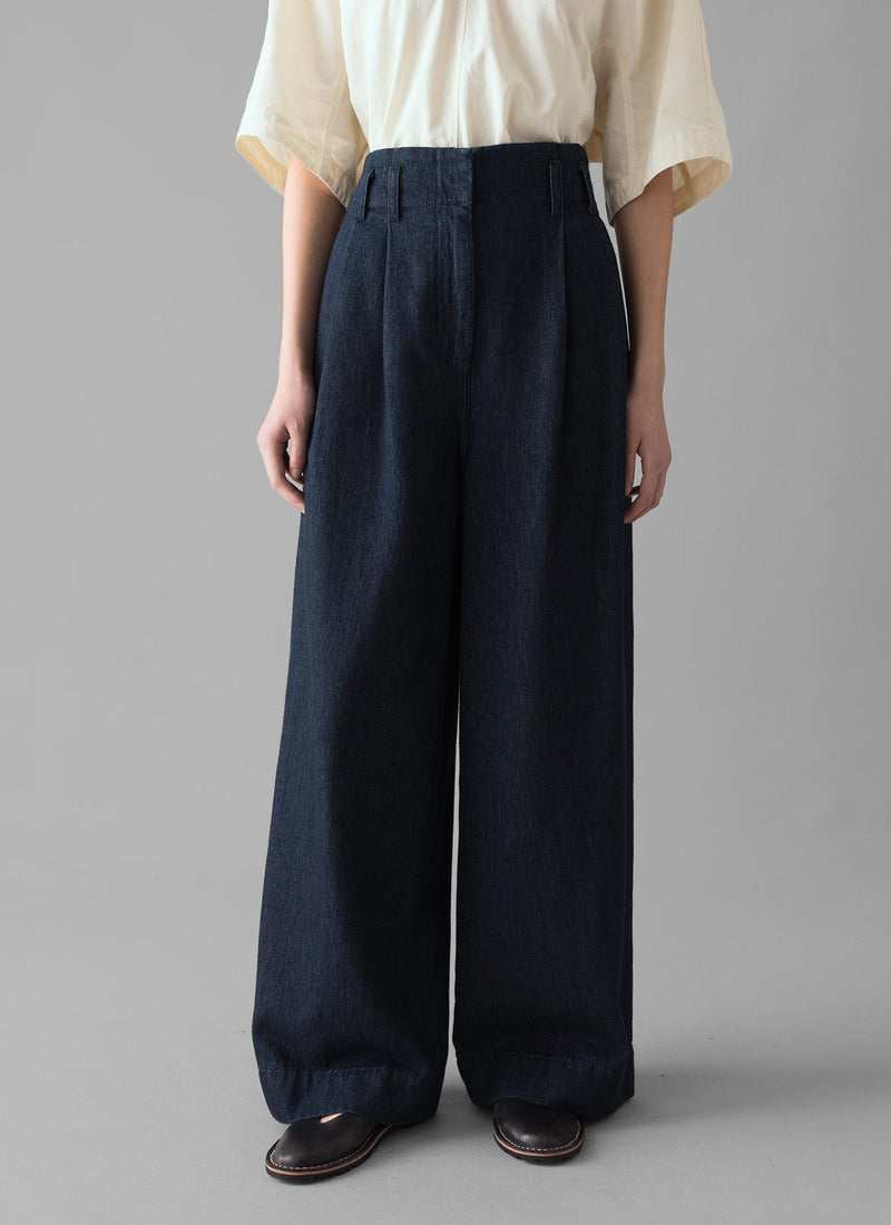 Cotton Hemp Denim Wide Leg Pants | Indigo