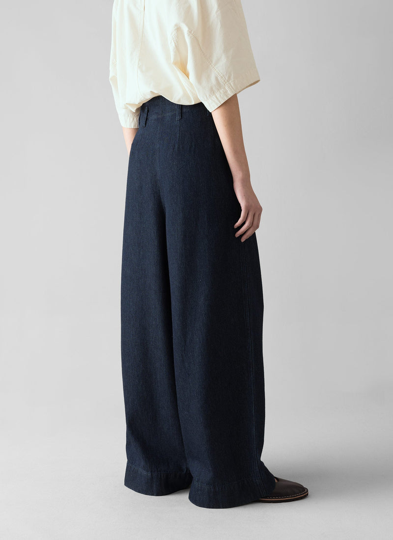 Cotton Hemp Denim Wide Leg Pants | Indigo