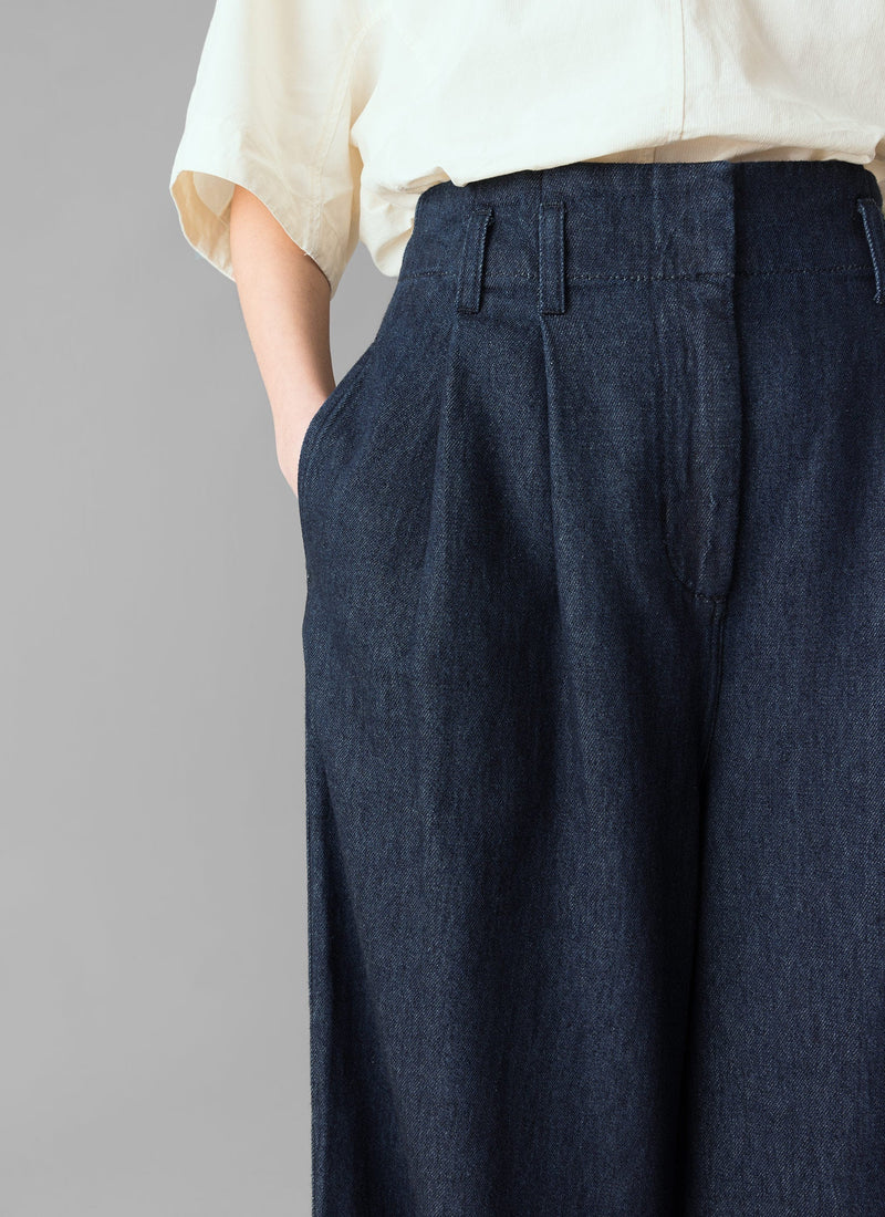 Cotton Hemp Denim Wide Leg Pants | Indigo