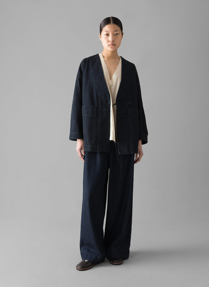 Cotton Hemp Denim Wide Leg Pants | Indigo