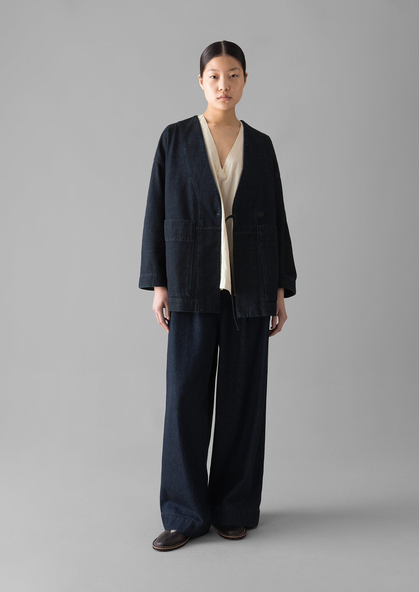 Cotton Hemp Denim Wide Leg Pants | Indigo