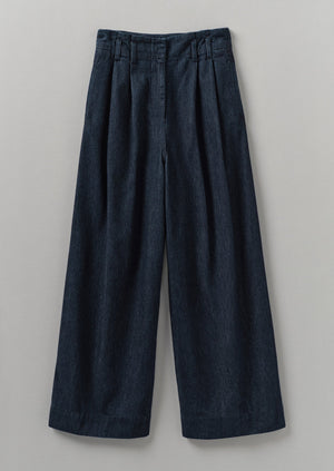 Cotton Hemp Denim Wide Leg Pants | Indigo