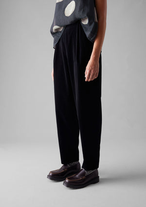 Cotton Velvet Pleat Front Pants | Brown Slate