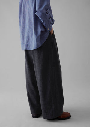 Cotton Wool Pleat Front Pants | Carbon