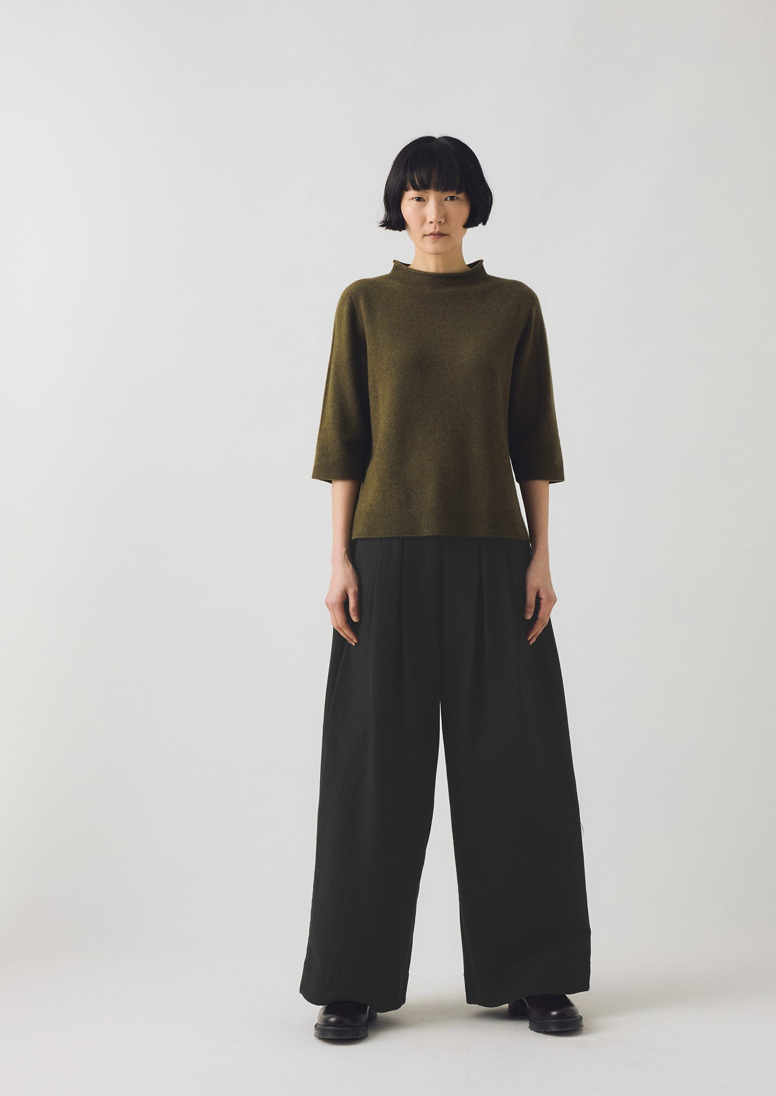 Corinne Wool Cotton Herringbone Wide Leg Pants | Black | TOAST