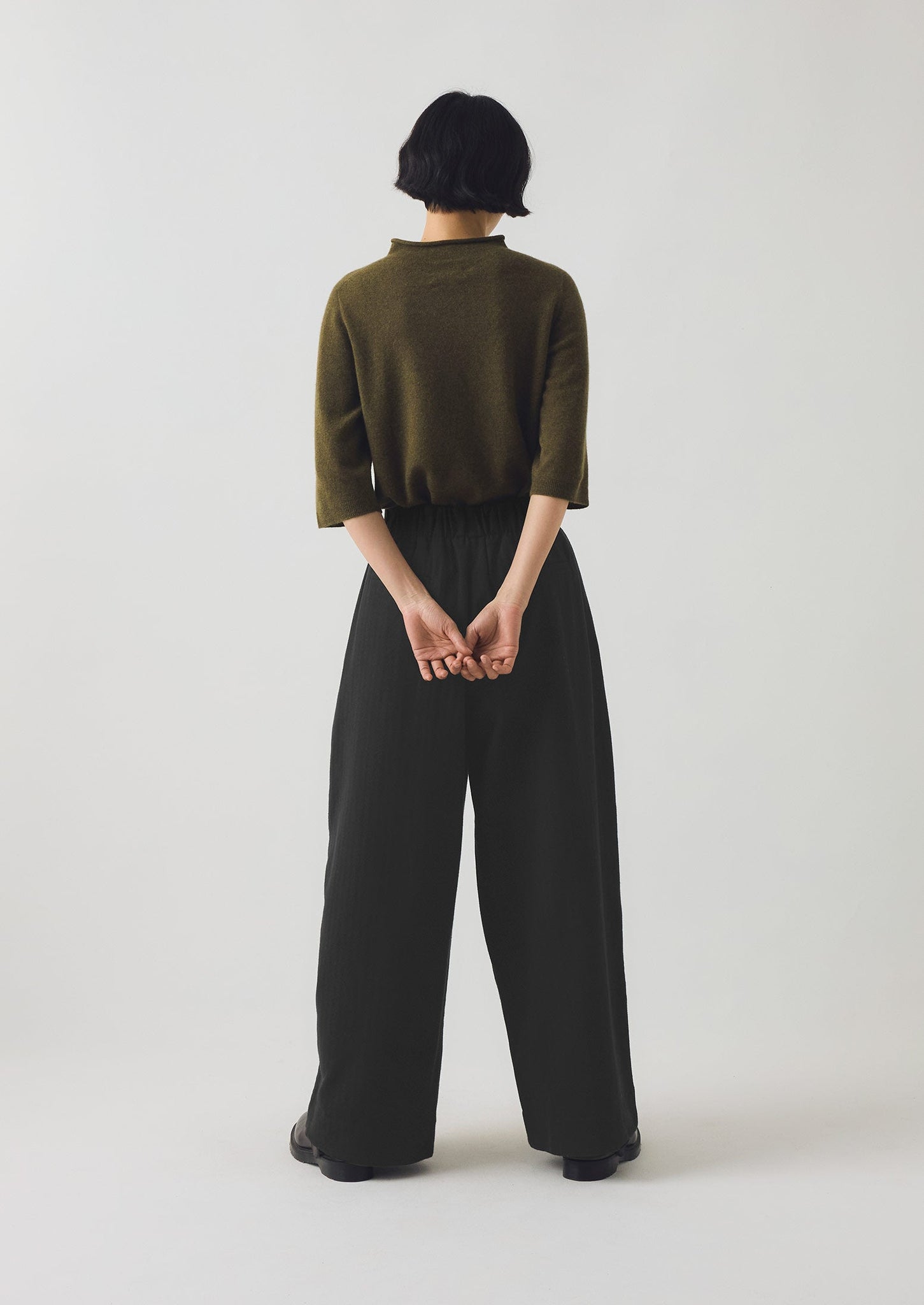 Corinne Wool Cotton Herringbone Wide Leg Pants | Black | TOAST