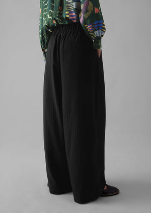 Corinne Wool Cotton Herringbone Wide Leg Pants | Black