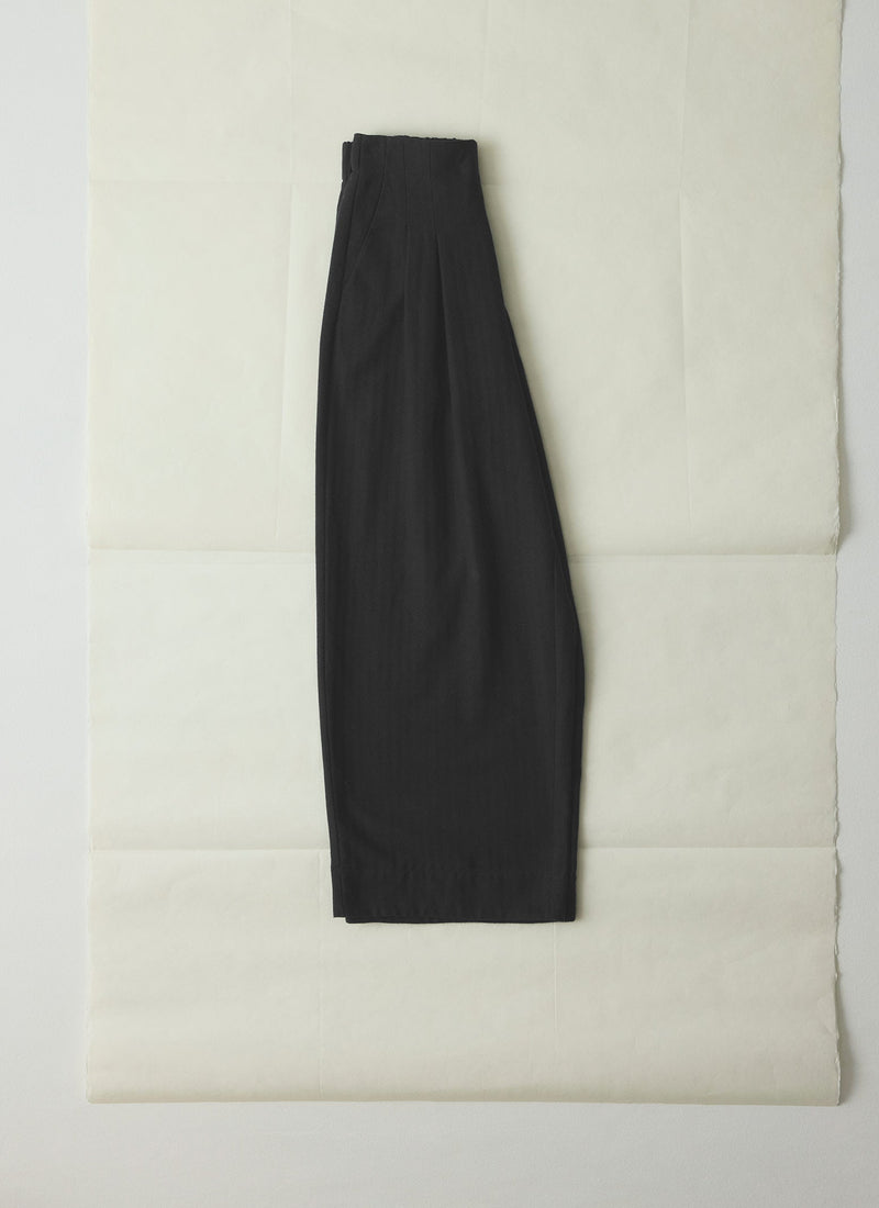 Corinne Wool Cotton Herringbone Wide Leg Pants | Black