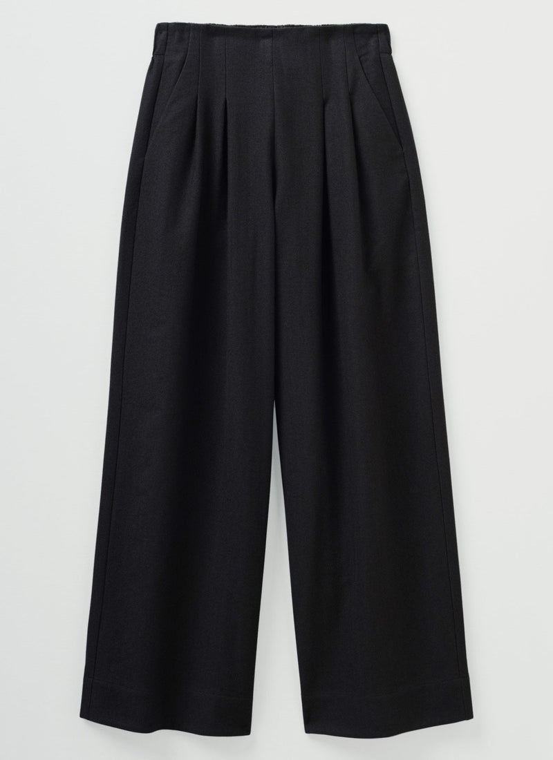 Corinne Wool Cotton Herringbone Wide Leg Pants | Black