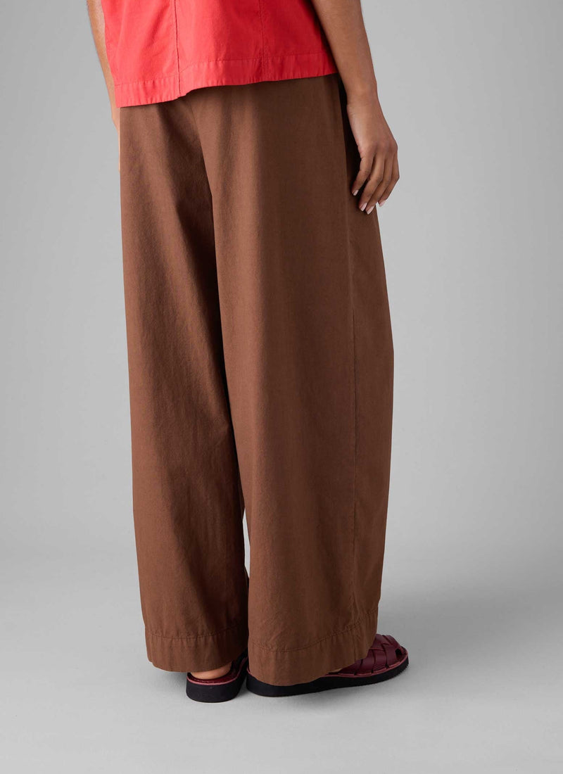 Belted Cotton Linen Poplin Wide Leg Pants | Brown Ochre