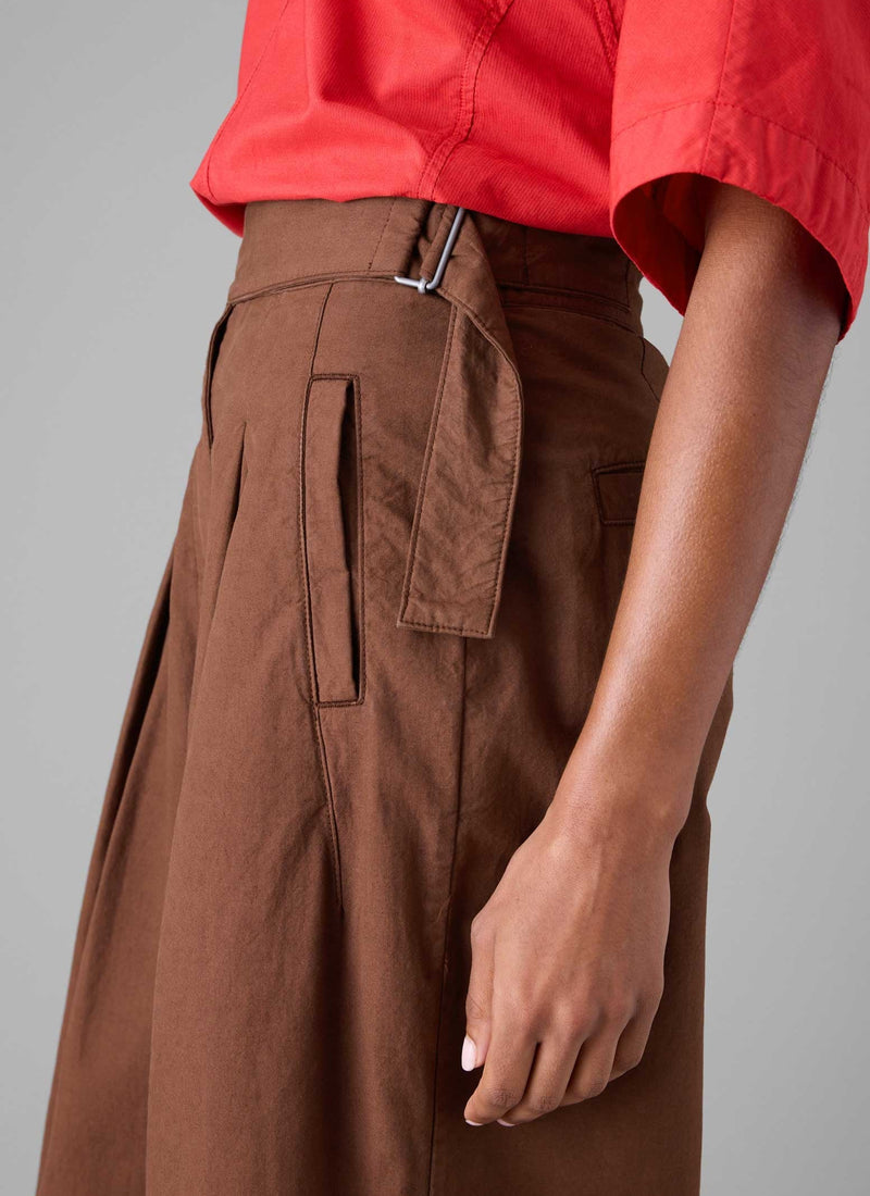 Belted Cotton Linen Poplin Wide Leg Pants | Brown Ochre