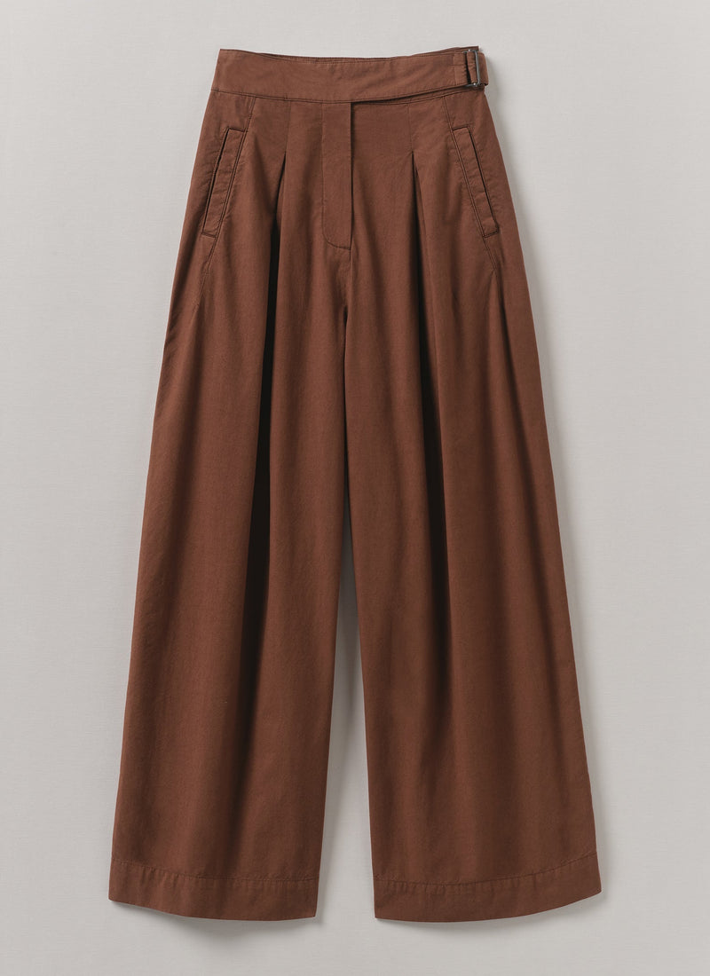 Belted Cotton Linen Poplin Wide Leg Pants | Brown Ochre