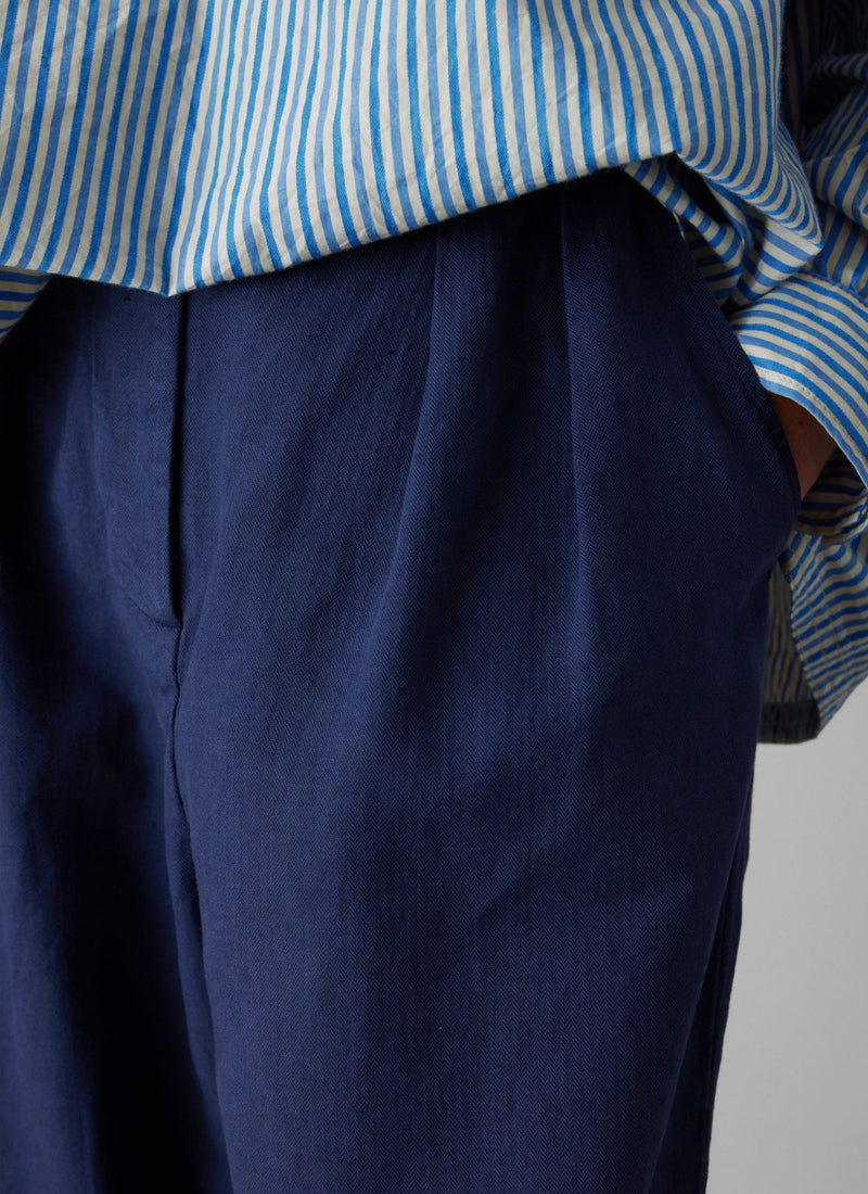 Cotton Linen Herringbone Pants | Maize Blue