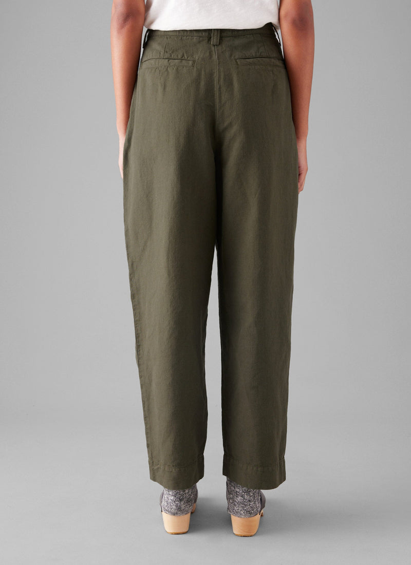 Cotton Linen Herringbone Pants | Sap Green