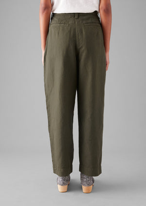 Cotton Linen Herringbone Pants | Sap Green