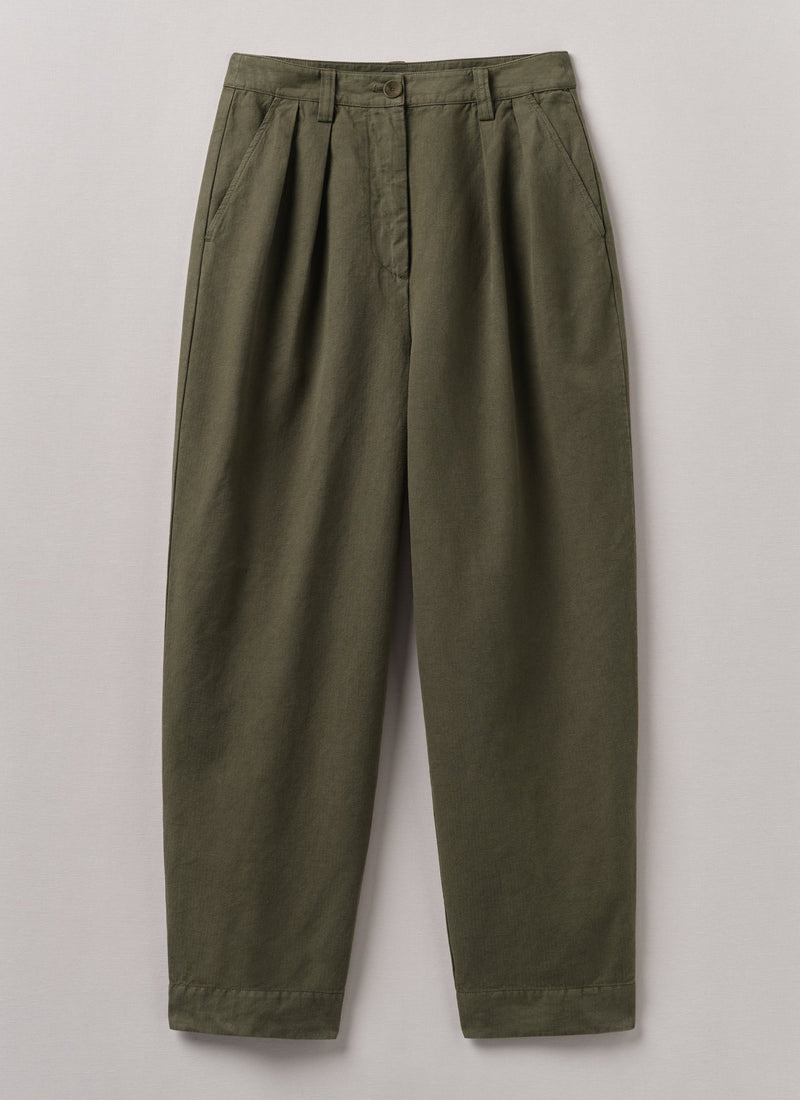 Cotton Linen Herringbone Pants | Sap Green