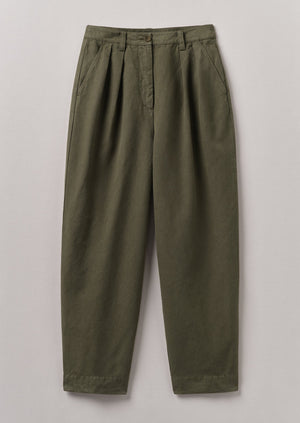 Cotton Linen Herringbone Pants | Sap Green