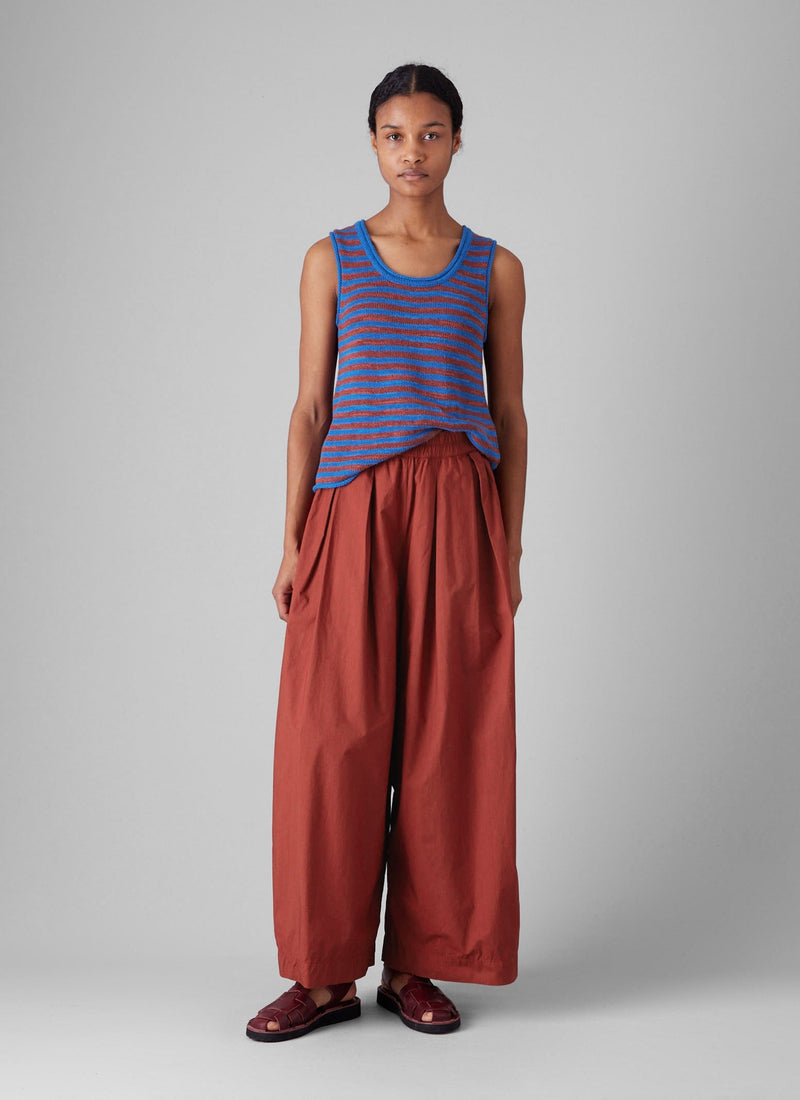 Pleated Cotton Poplin Pull On Pants | Brick