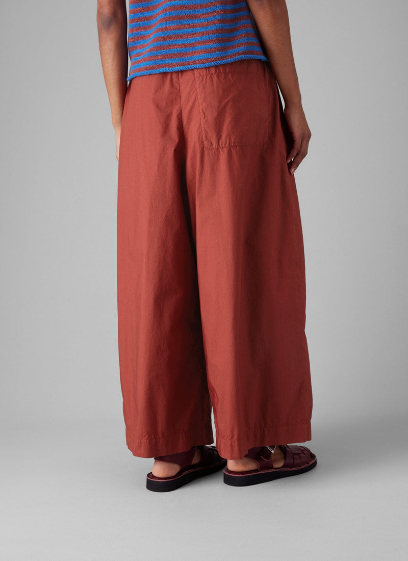 Pleated Cotton Poplin Pull On Pants | Brick