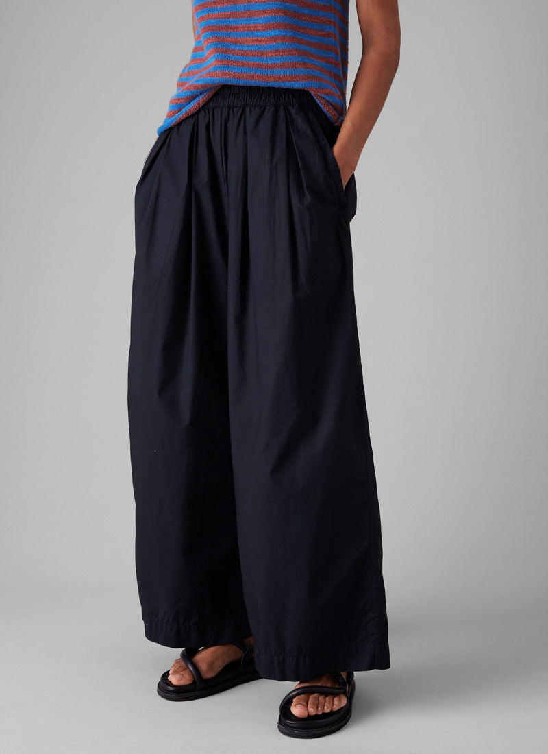 Pleated Cotton Poplin Pull On Pants | Ink