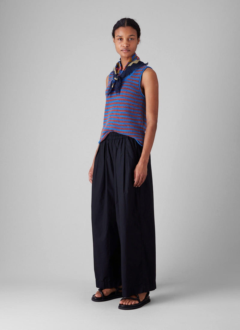 Pleated Cotton Poplin Pull On Pants | Ink