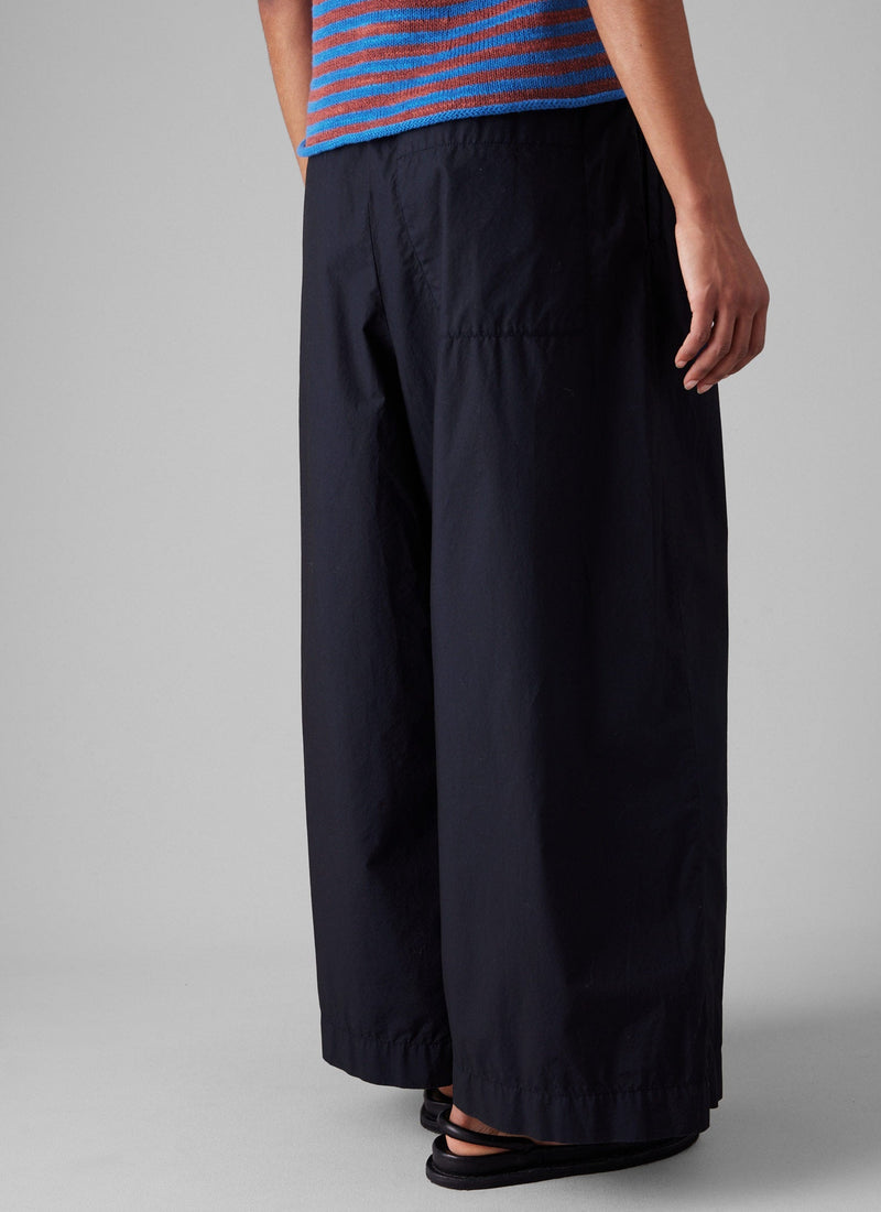 Pleated Cotton Poplin Pull On Pants | Ink