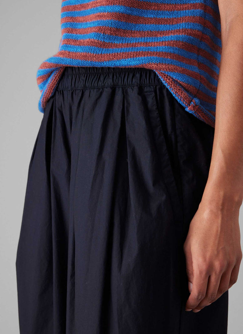 Pleated Cotton Poplin Pull On Pants | Ink