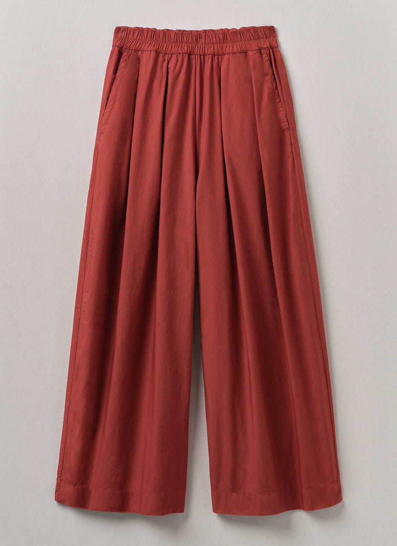 Pleated Cotton Poplin Pull On Pants | Brick