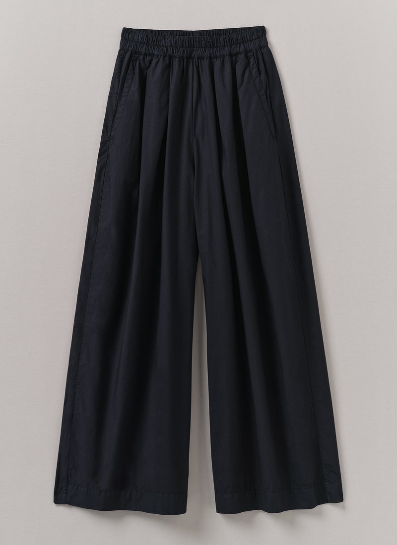 Pleated Cotton Poplin Pull On Pants | Ink