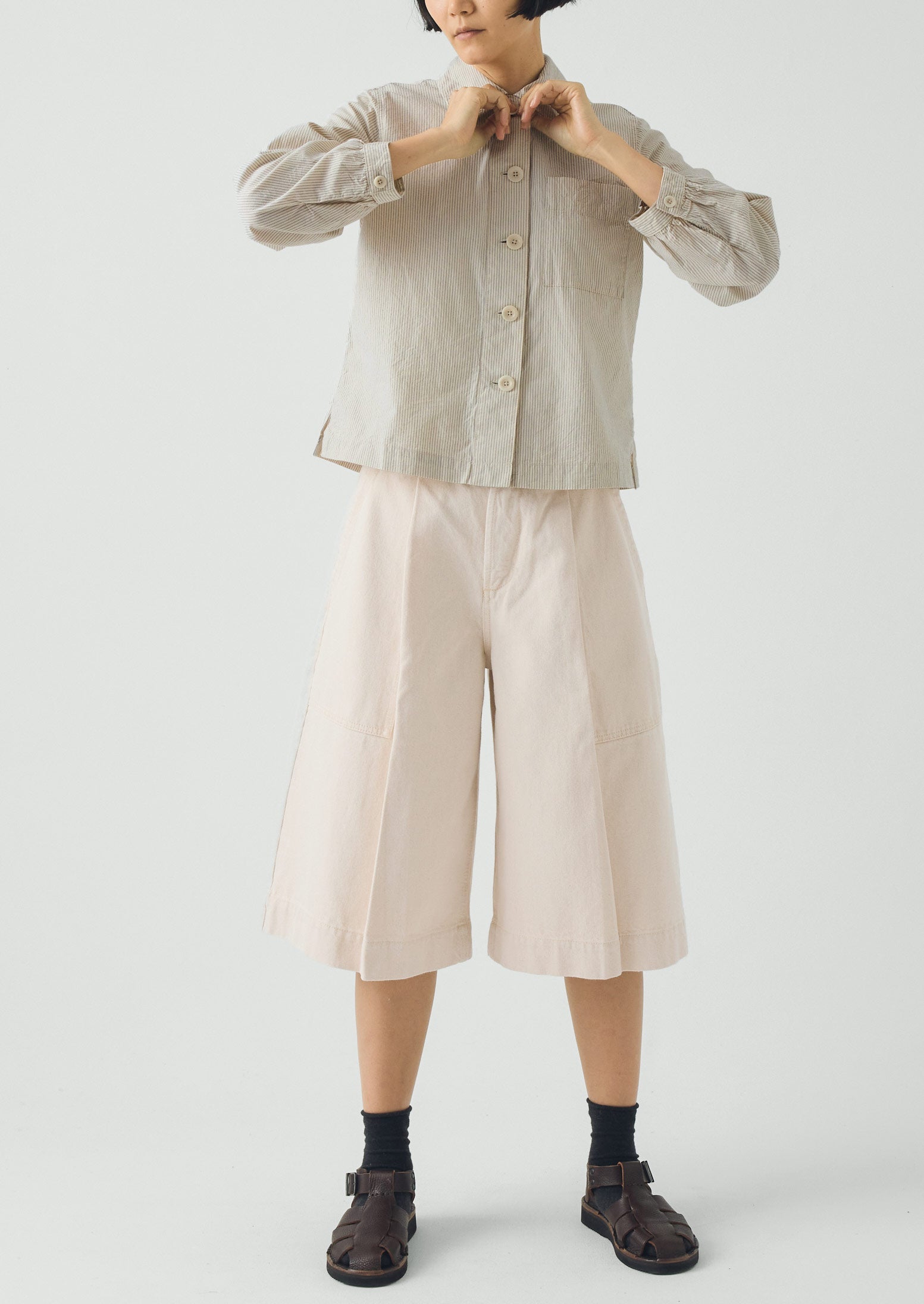 Pleated Denim Shorts | Ecru | TOAST