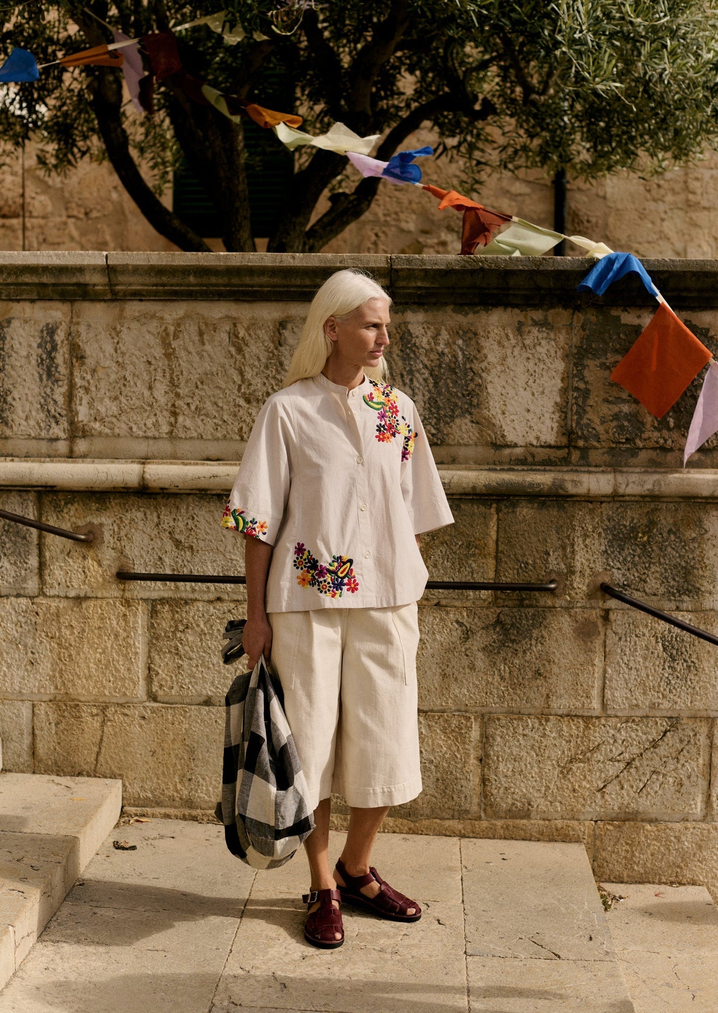 Pleated Denim Shorts | Ecru