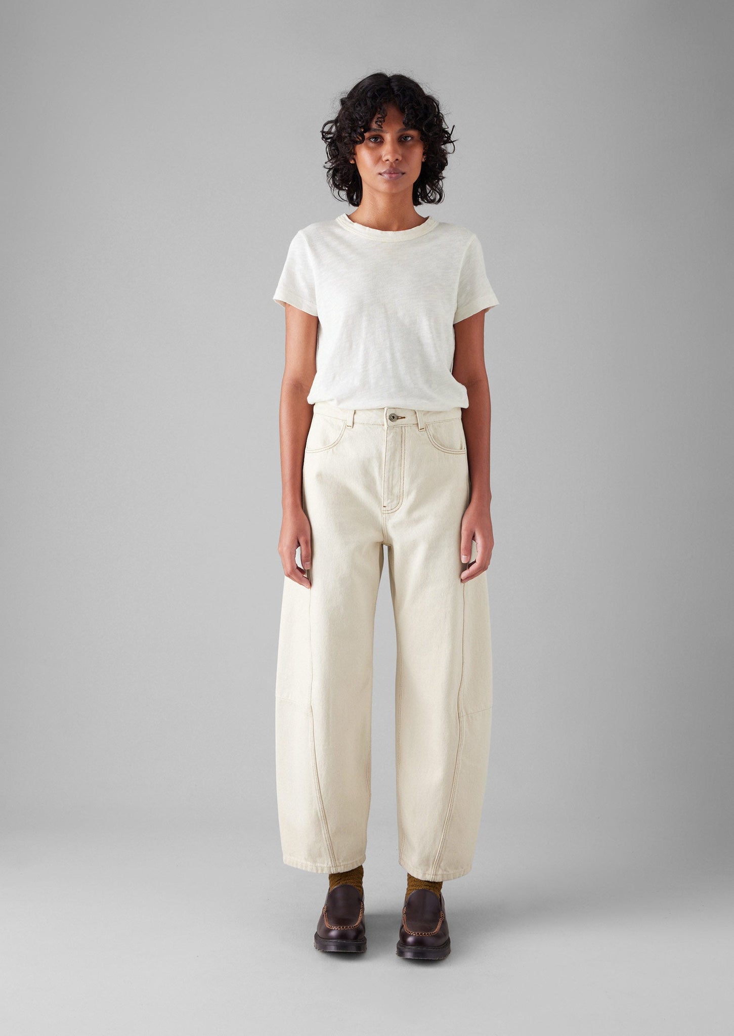 Sculptural Seamed Ecru Denim Pants | Ecru