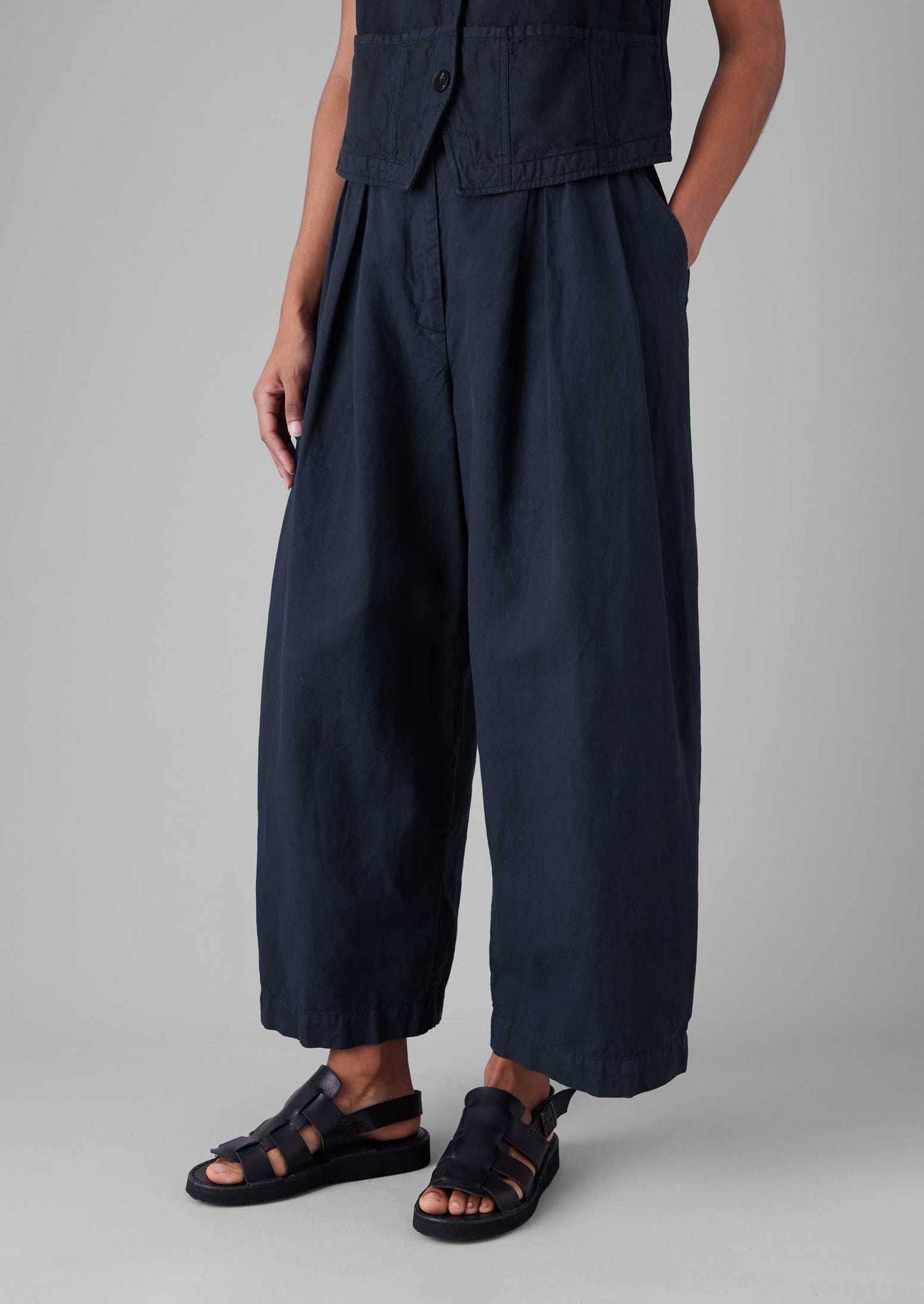 Cotton Linen Canvas Wide Leg Pants | Anthracite