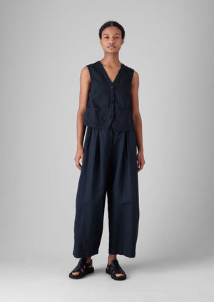 Cotton Linen Canvas Wide Leg Pants | Anthracite