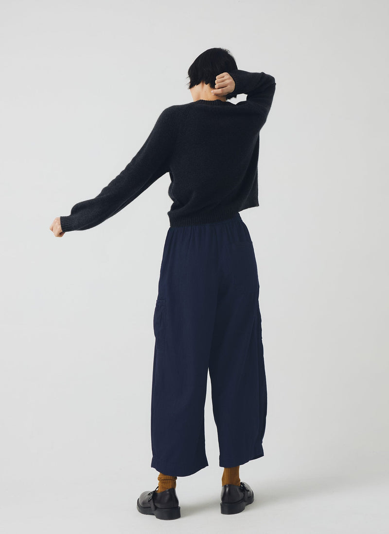 Cotton Twill Wide Leg Pants | Indigo