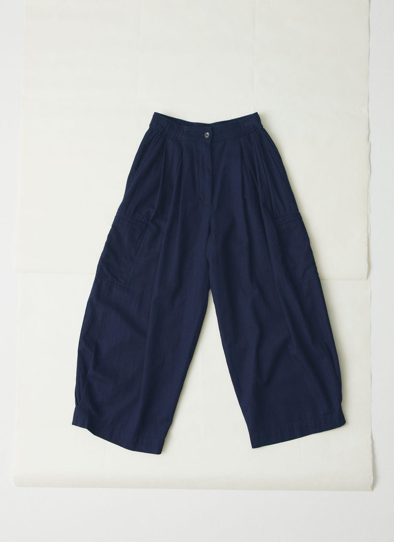 Cotton Twill Wide Leg Pants | Indigo