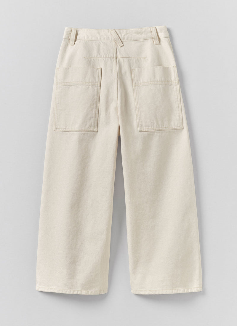 Relaxed Wide Leg Denim Pants | Ecru