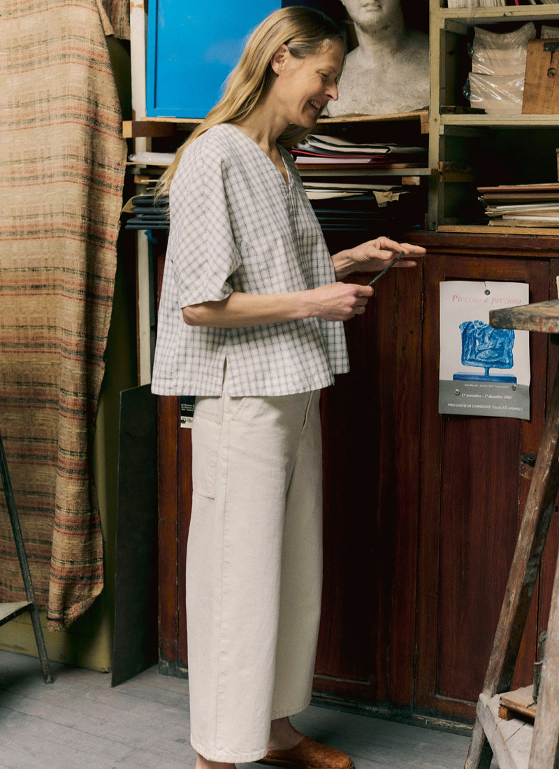 Relaxed Wide Leg Denim Pants | Ecru