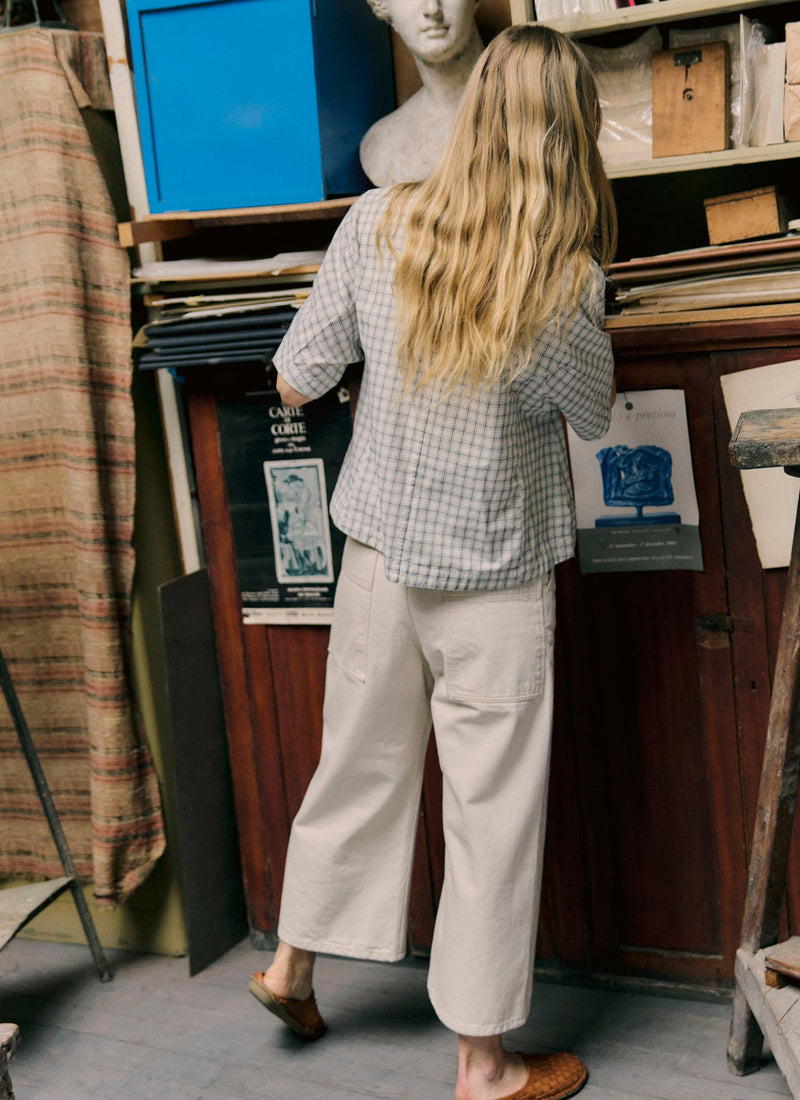 Relaxed Wide Leg Denim Pants | Ecru