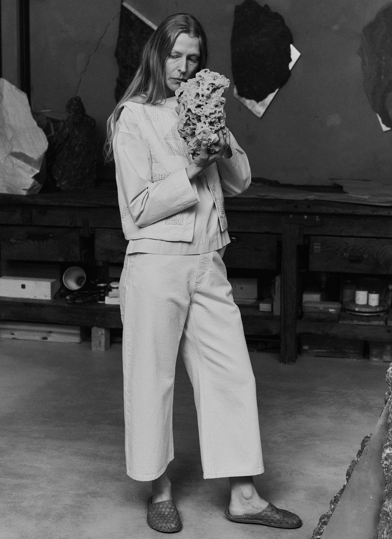 Relaxed Wide Leg Denim Pants | Ecru