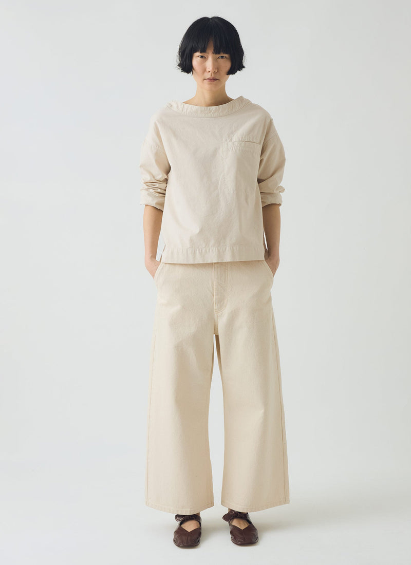 Relaxed Wide Leg Denim Pants | Ecru